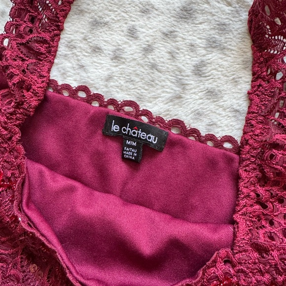Red sequin lace y2k Le Chateau top - Picture 6 of 7